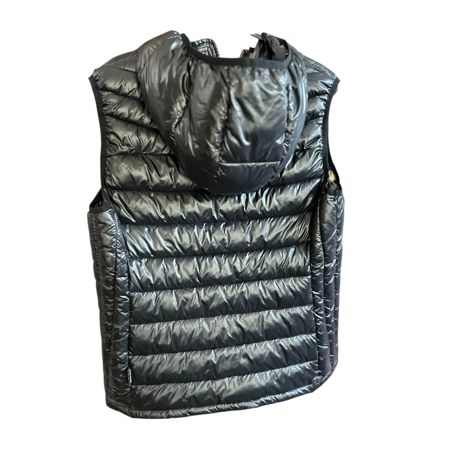NOIZE Puffer Vest Hooded Black Metallic Shiny Quilted Zip Up Puffer Vest XL TG - Image 6