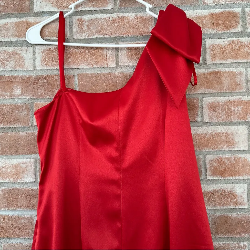 Eliza J One Shoulder Sheath Dress Knee Length Bow Red Women’s 14 Cocktail Party - Image 6