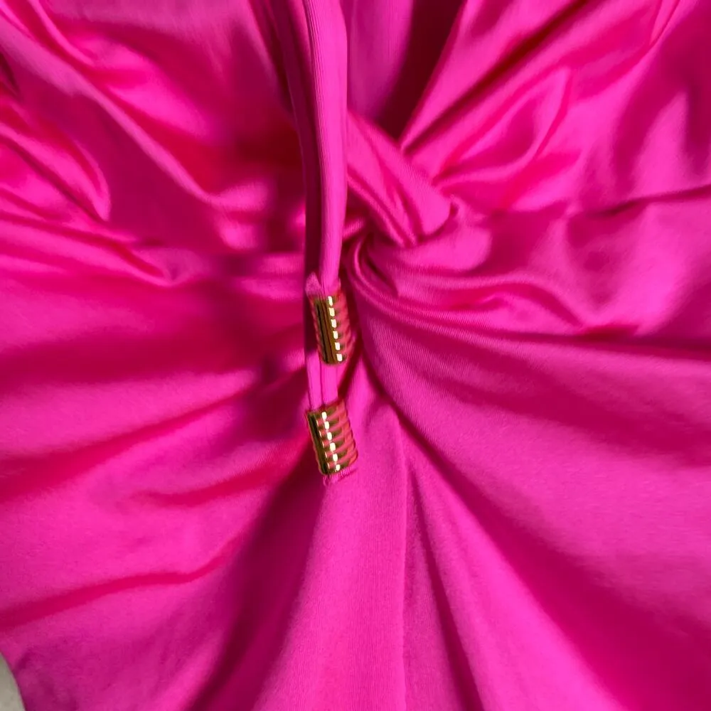 Trina Turk Monaco Twist Pink One Piece V-Neck Strappy Tie Back Swimsuit Size 6 - Image 13