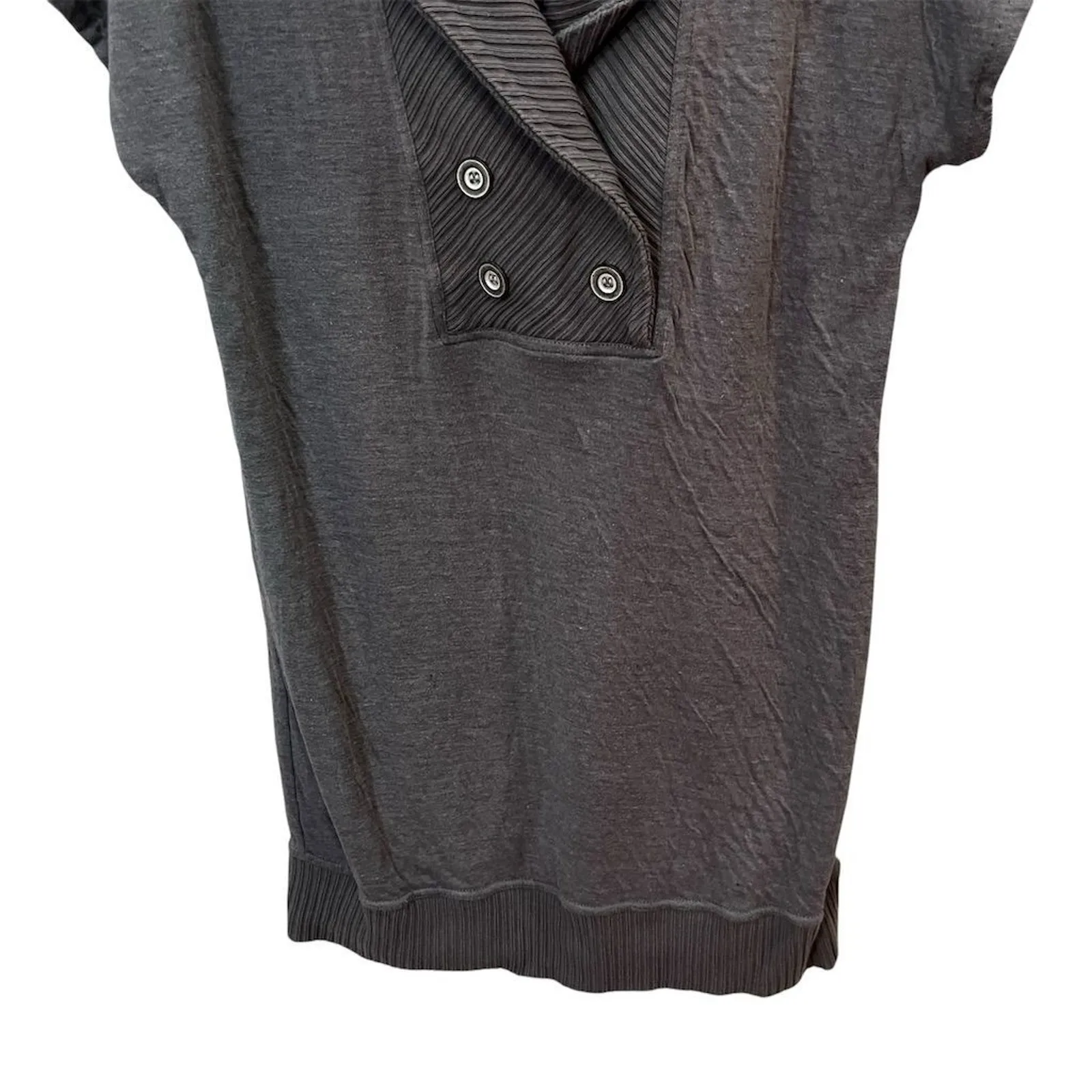 Free People Y2K Knit Sweater Mini Dress Size Large Gray Short Sleeve Collared - Image 3