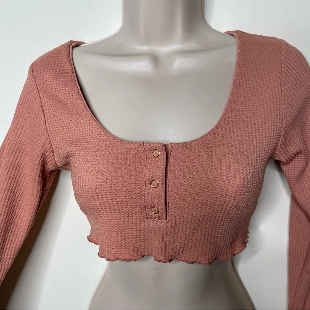 BEACH BUNNY ELLA CROP TOP SWIMWEAR LONG SLEEVE IN WHISKEY ROSE sz S - Image 8