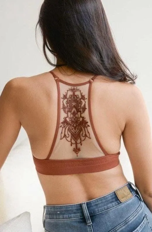 Full Figure Mesh Tattoo Bralette Orange Size 2X - Image 3