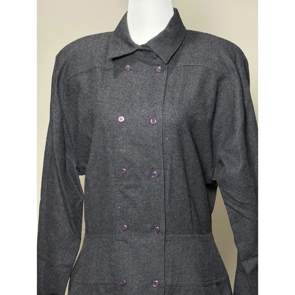 Vintage Ambria Womens 12M 100% Worsted Wool Flannel Long Coat Dress Gray Classic Size undefined - Image 2