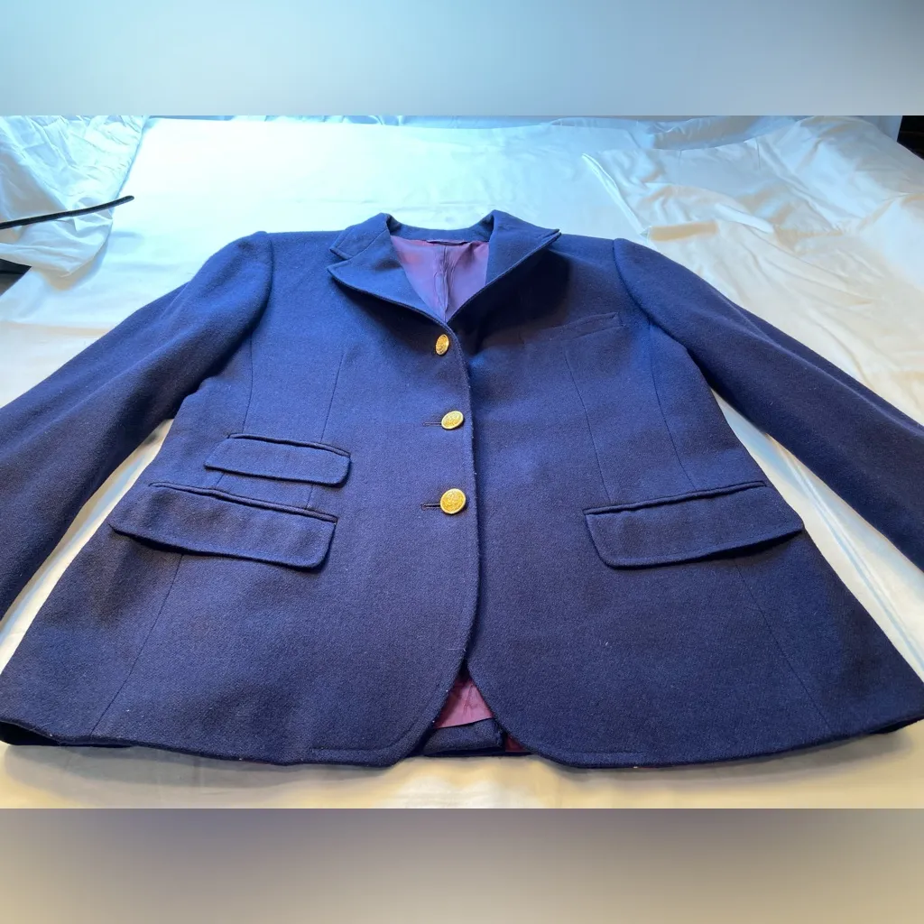 Point of View Women’s 3 button Wool Blazer, Navy, Vintage, short‎ waist,Size 12 Blue - Image 4