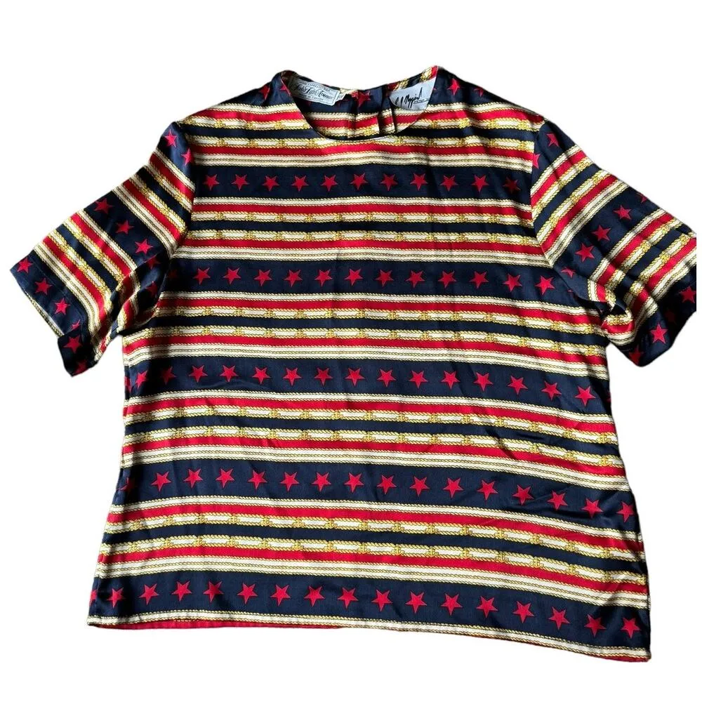 Vintage Saks Fifth Ave Silk NAUTICAL Patriotic Peter Nygard top size 10 - Image 6
