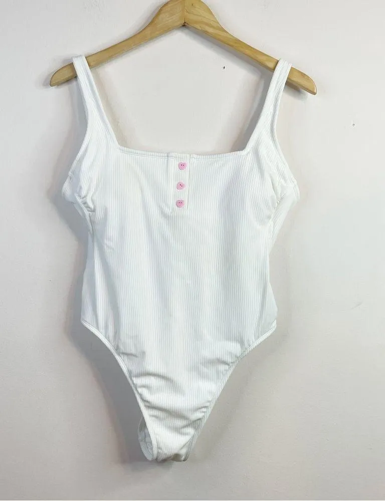 Stoney Clover X Target White Ribbed Cheeky High Leg One Piece Swimsuit womens L - Image 20