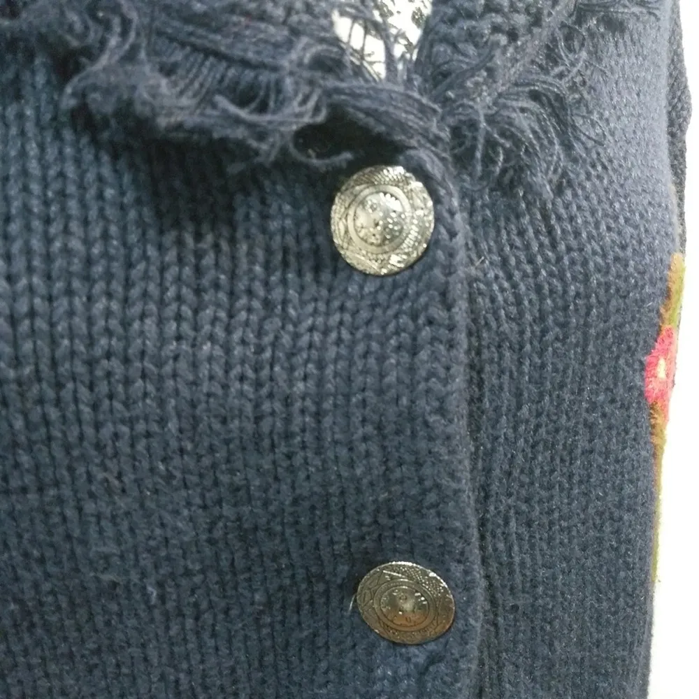 The Eagle's Eye 90's Blue Knit Sweater Southwestern Embroidery Size S - Image 6