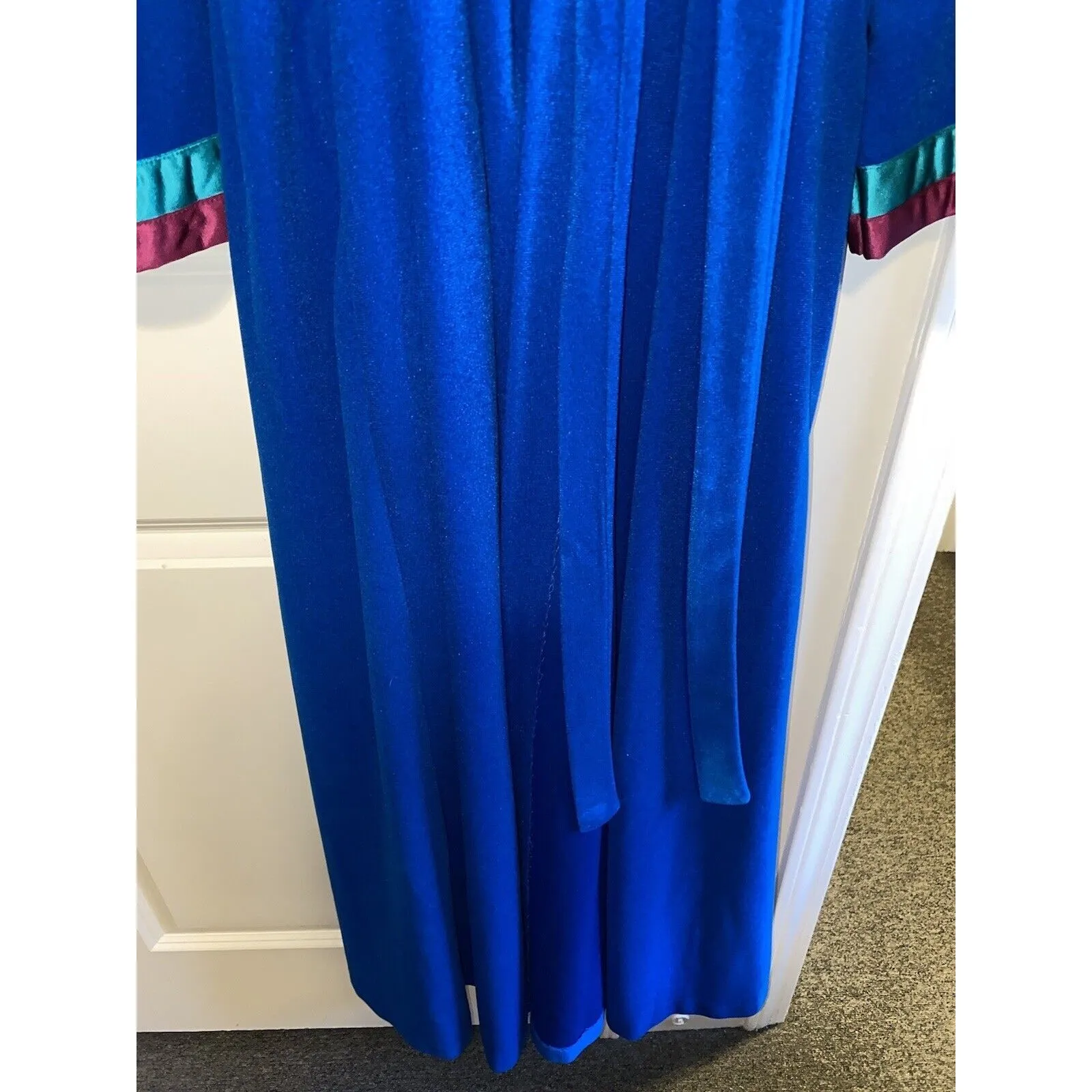 VTG 80s Vanity Fair Burgundy Teal Velvet Housecoat Long Robe Women’s Sz L USA - Image 7
