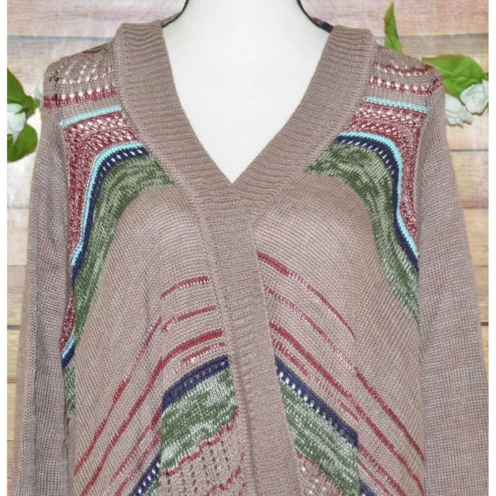 NWT Umgee Open Front Boho Fringe Cardigan Sweater Size M Fringe Long Sleeve Neut - Image 5
