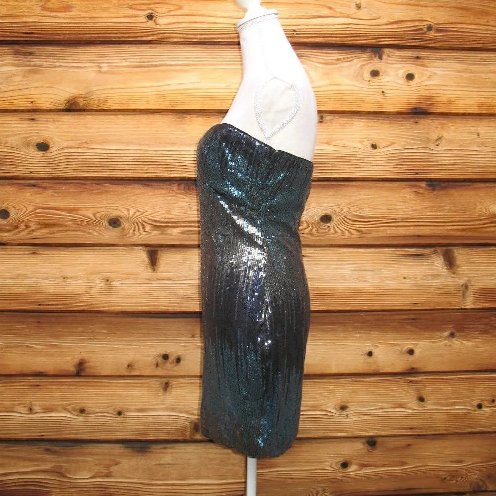 H:ours Stretch Sequin Strapless Mini Dress Blue - Image 4