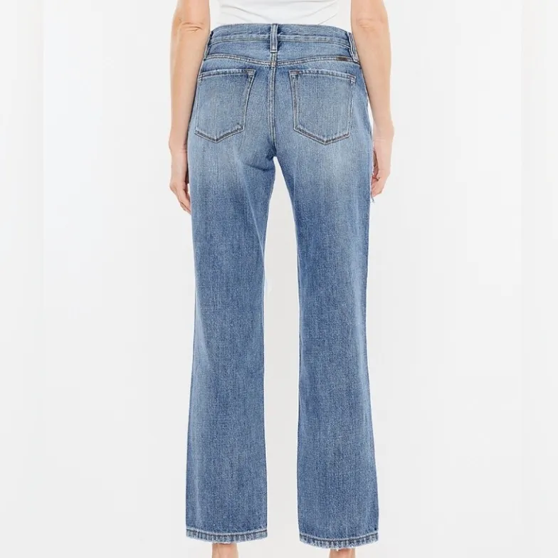 Kancan patchwork jeans denim distressed boyfriend relaxed 30 cotton Blue - Image 2