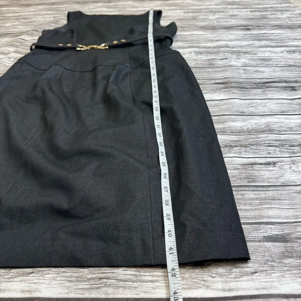 Cache Contour Collection Womens Sleeveless Belted Pencil Dress 12 Dark Grey Gray Gold - Image 12