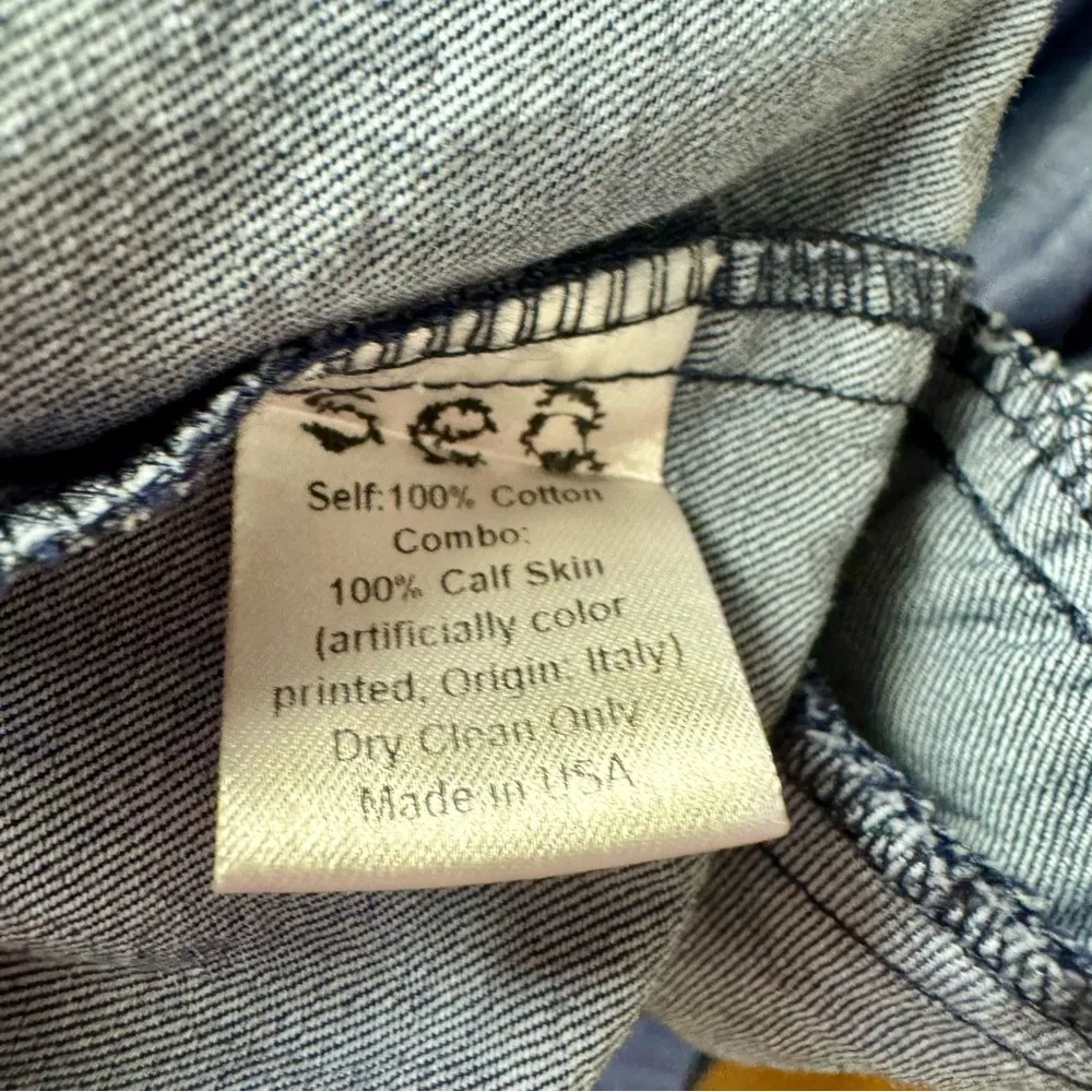 Sea New York Short Sleeve Leopard Collar Denim Shirtdress Mini Dress Blue 8 - Image 7