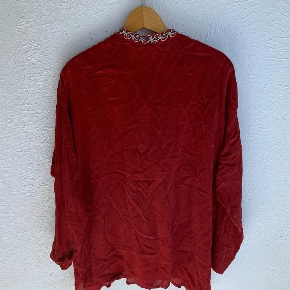 Johnny Was Gemstone Embroidered Red Blouse Sz Small - Image 4