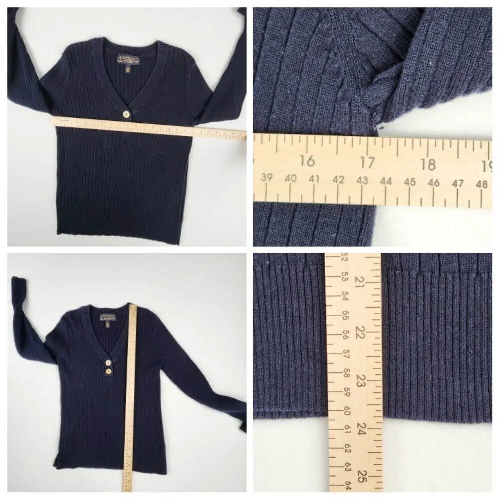 Lauren Jeans Company Women's Long Sleeve Ribbed Sweater Size M Navy Blue - Image 4