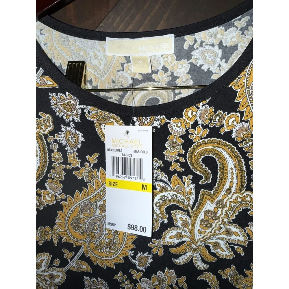 Michael Kors NEW Women's Dress Medium M Black Marigold Long Sleeve Paisley Shift - Image 5