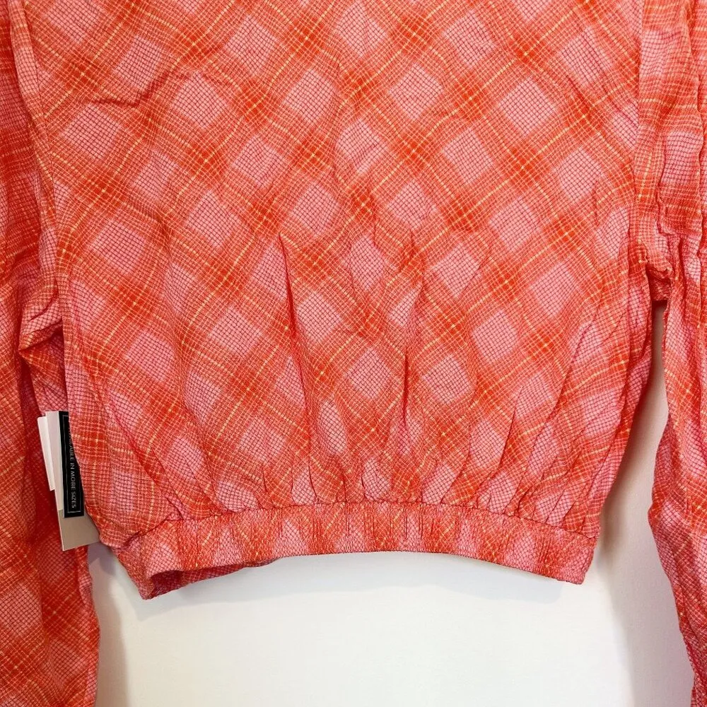 NWT BP by Nordstrom Long Sleeve Orange Plaid Crop Top - Size: Medium - Image 6