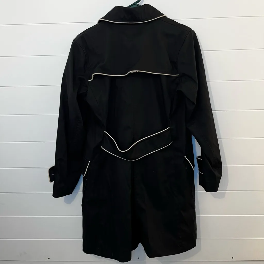 Dennis Basso Black Trench Coat with White Accents Polka Dot Liner Classic XS-S - Image 2