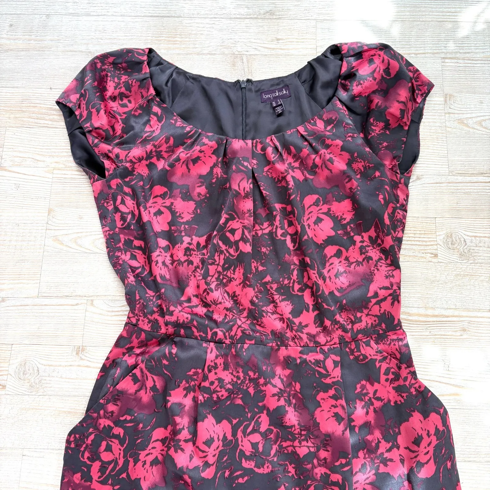 LTS Long Tall Sally Satin Floral‎ Pencil Dress | Grey/Pink Size 8 Pink - Image 2