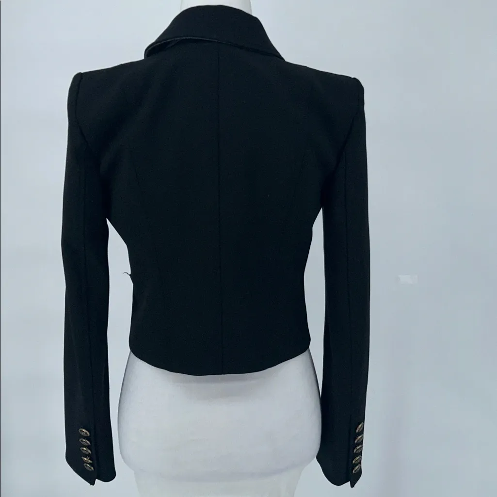 Veronica Beard Fulham Black Wool Blend Cropped Jacket Blazer Gold Buttons Size 0 - Image 8