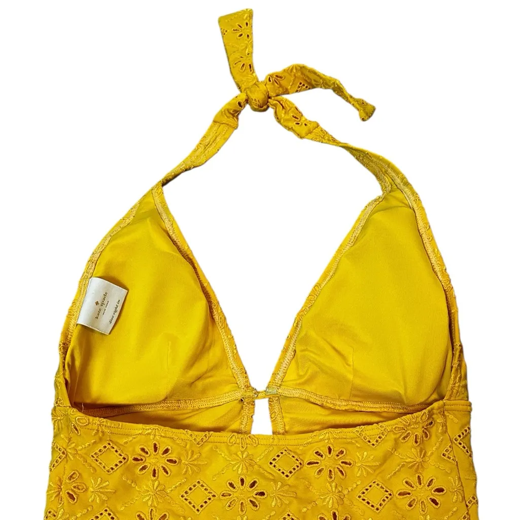 Kate Spade New York Halter One Piece Swimsuit Saffron Yellow Embroidered Size M - Image 4