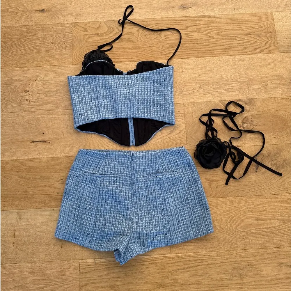 Lovers + Friends - Domino Bustier Tweed Top & Hot Shorts in Blue - Image 6