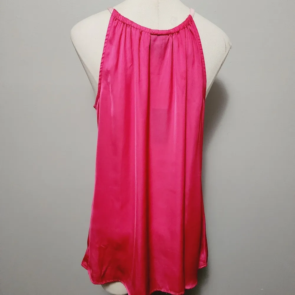 Nicole by Nicole Miller pink satin ruffle keyhole halter tank size large - Image 5