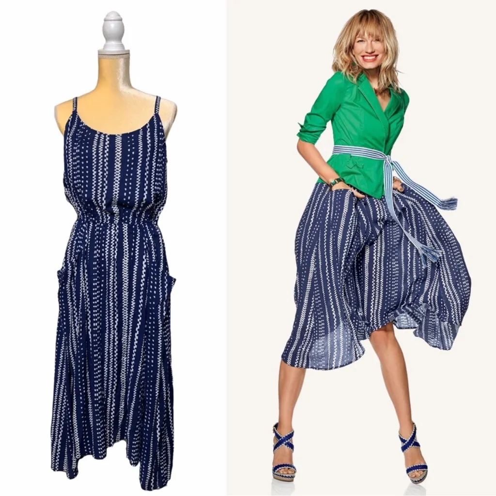 Cabi #5048 Navy White‎ Printed Margherita Midi Sun Dress Size M 100% viscose - Image 2