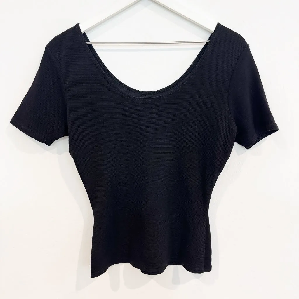 Emanuel Ungaro Ribbed Scoop Neck Short Sleeve Top Designer Minimalist Classic Black - Image 7