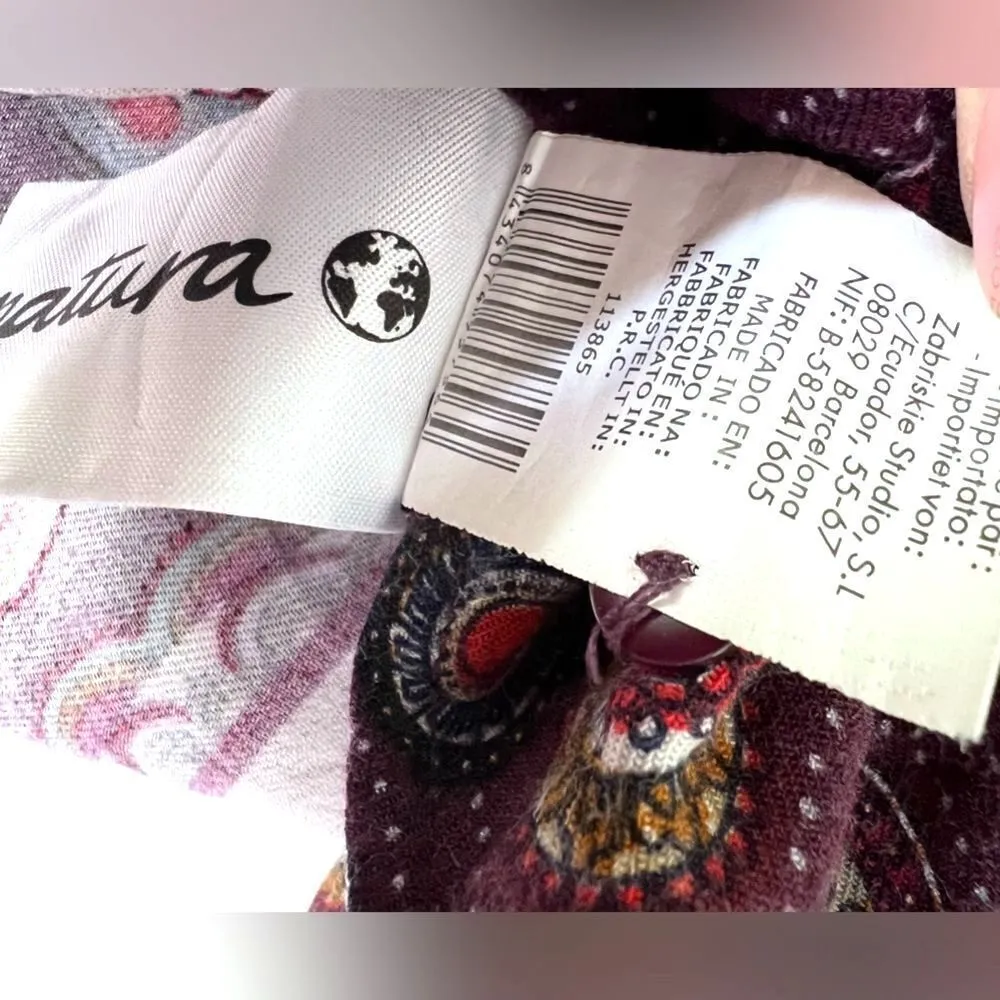 NATURA anthropology Womens Blouse print boho chic Long sleeve viscose S Purple - Image 13