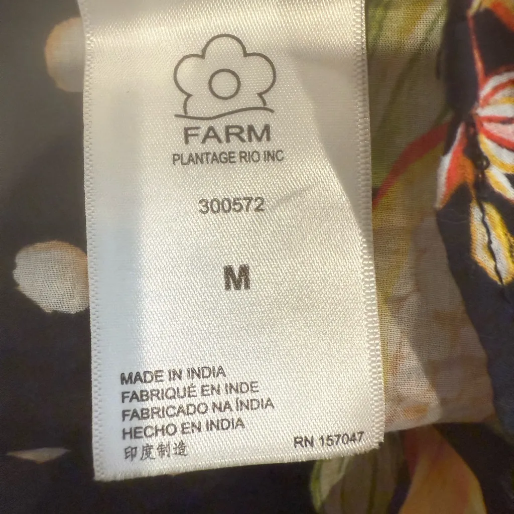 FARM RIO Cocoa Paradise Puff Sleeve Maxi Dress Tropical Fruit Black size Medium - Image 5