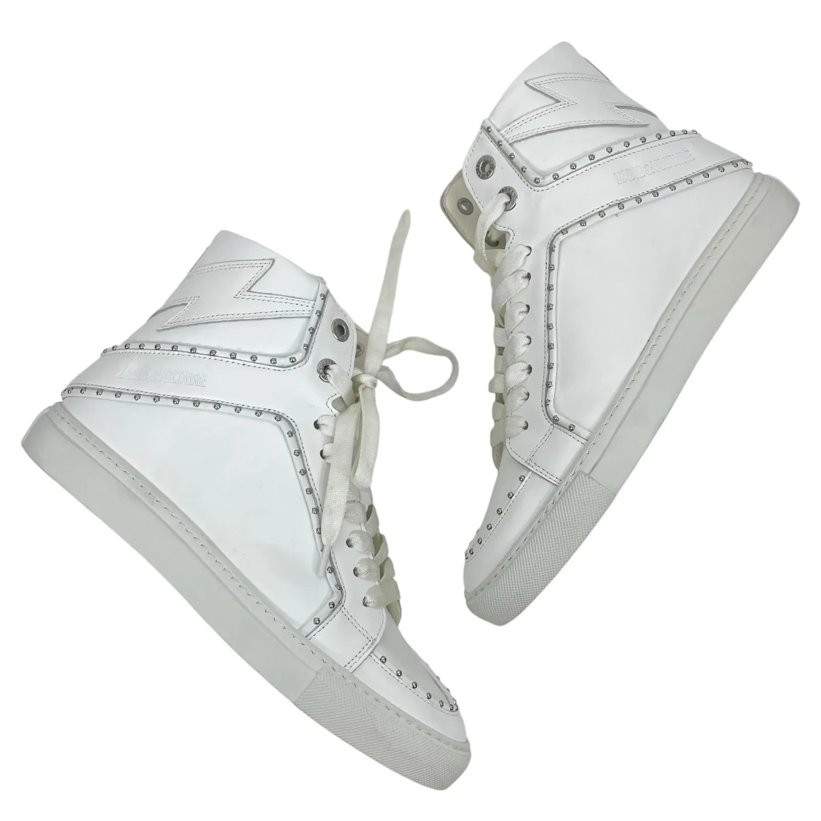 Zadig & Voltaire High Flash Studded Leather High Top Sneaker White Size 40 - Image 6