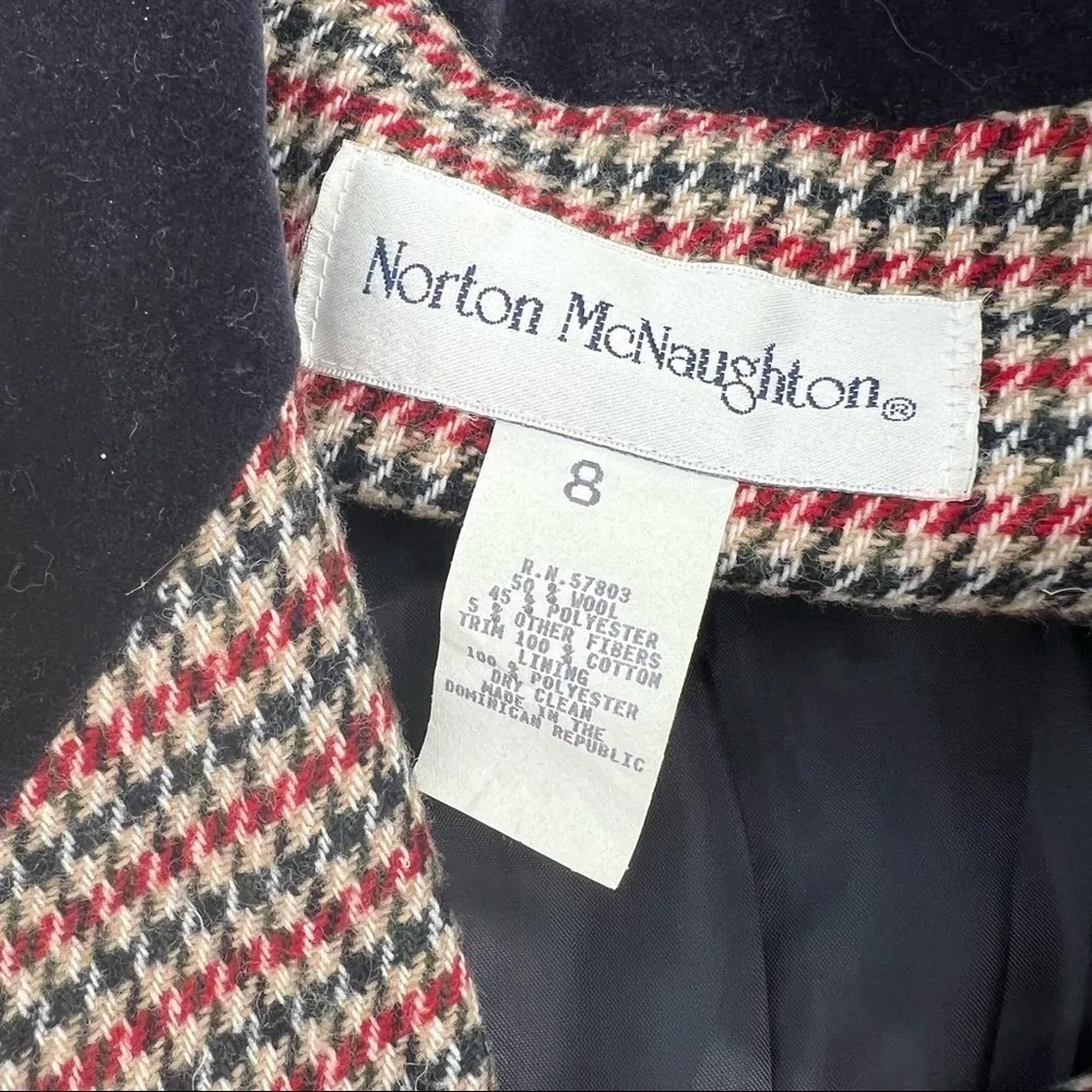 NORTON MCNAUGHTON Vintage Houndstooth Single Breasted Wool Blazer Size 8 Preppy - Image 5