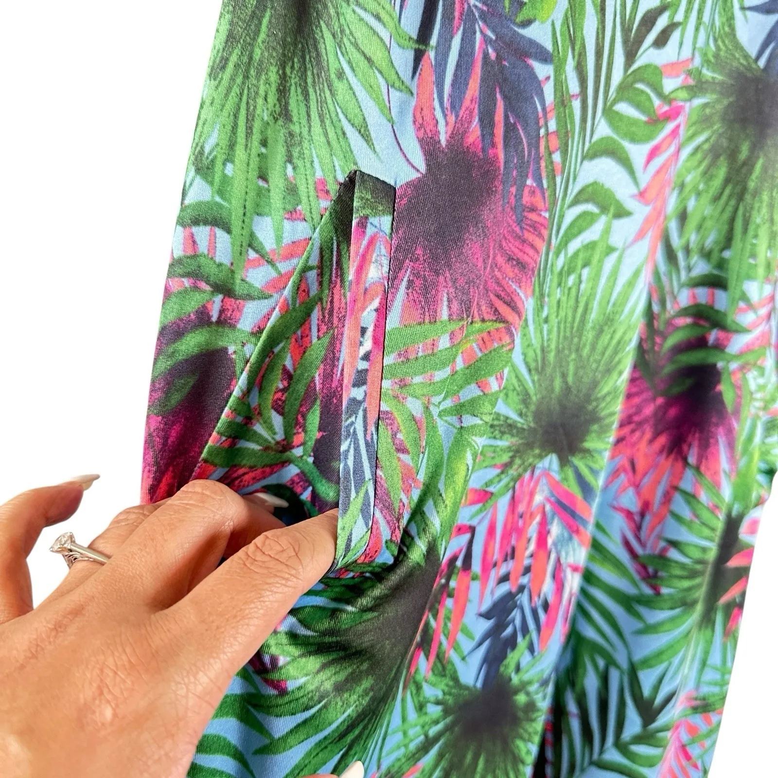 Tango Mango Sleeveless Tropical Dress M Palm Print Resort Tie‎ Back Travel Beach - Image 5
