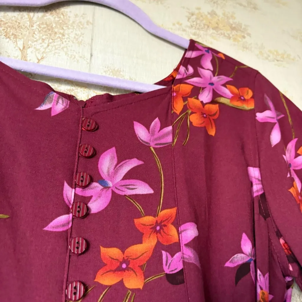 Vintage 90s Erika plum purple floral print short sleeve maxi dress Size M - Image 6