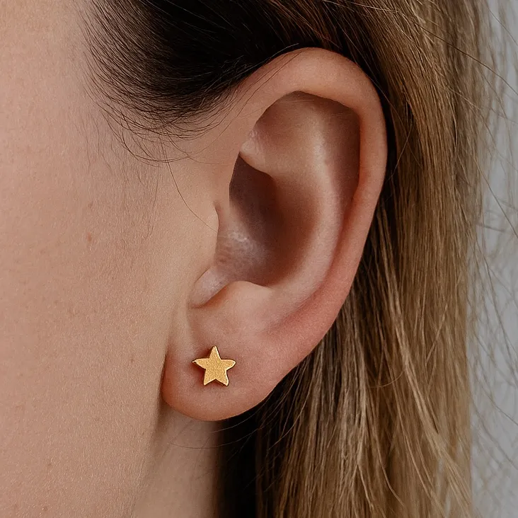 Orange Star Barbell Earrings – 18G Stainless Steel Cartilage or Lobe Jewelry - Image 2