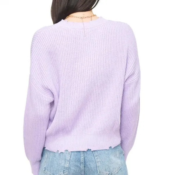 Pistola NWT Eva Crew Neck Pullover Sweater Taro Lavender Lilac Small Distressed - Image 2