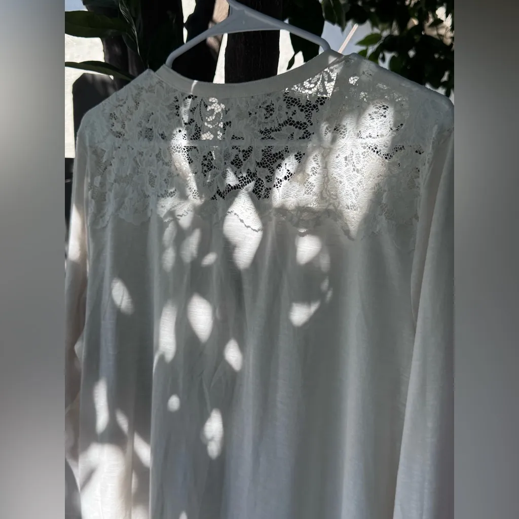 H&M Cream Long Sleeve Blouse with Lace Shoulder Detail – Size L - Image 5