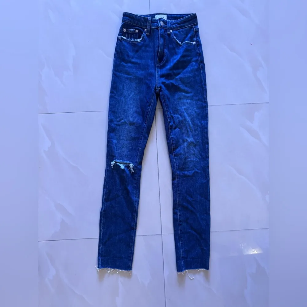 Pistola baggy jeans, dark denim, distressed high waist zip bottom size 23 - Image 6