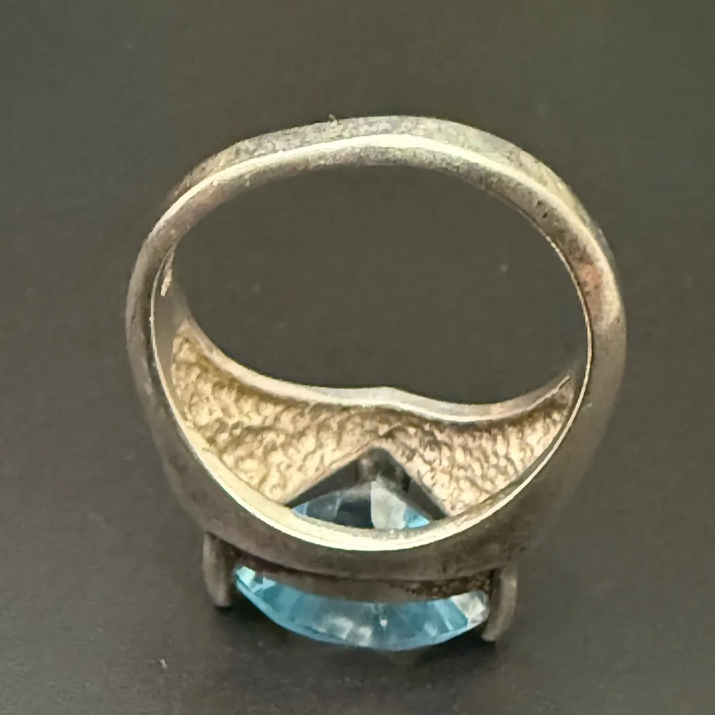 Vintage 925 Sterling Silver 10mm Trillion Cut Aquamarine Ring Size 8 6grams Blue - Image 9