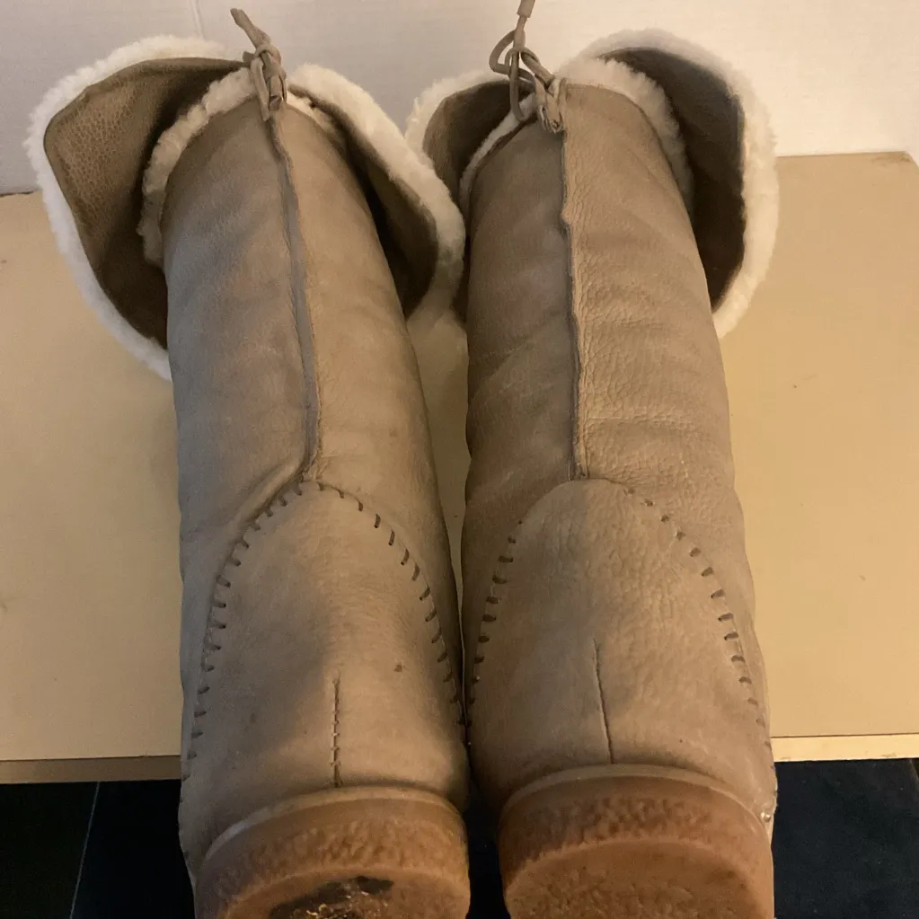 Jack Rogers women beige leather fur Nell over the knee moccasin boots 5 - Image 11