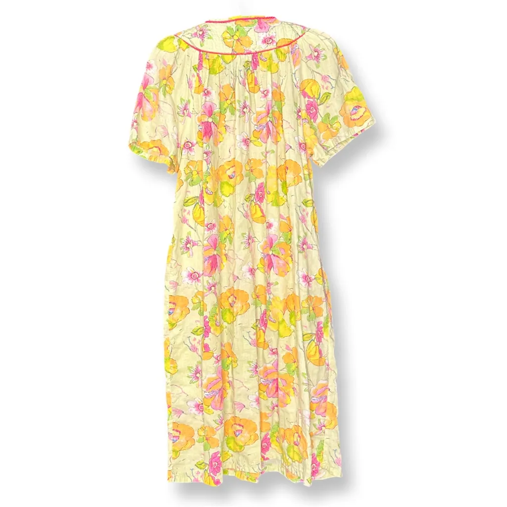 Emily Stacy Vintage Pearl Snap Floral House Dress Sz L Yellow Size L - Image 2
