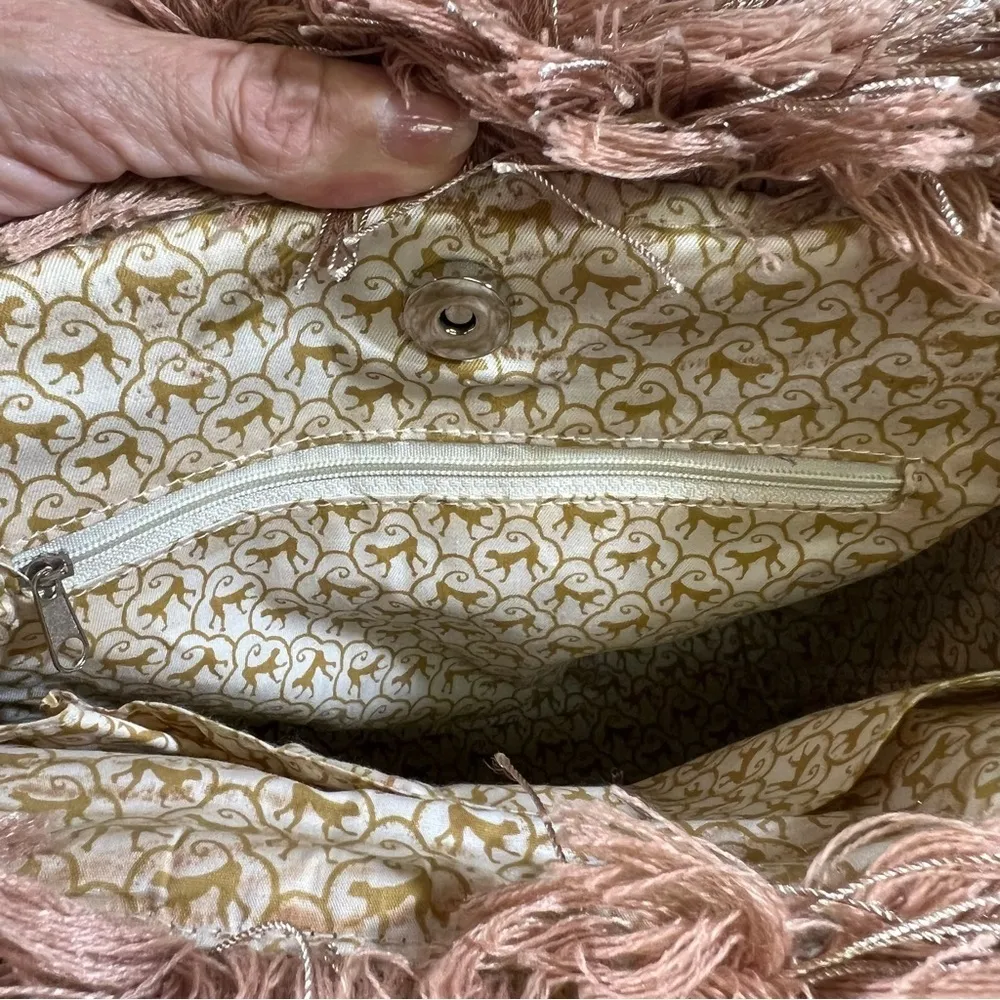 Elephant Tapestry Hand Bag with Fringe Top Brown - Image 5