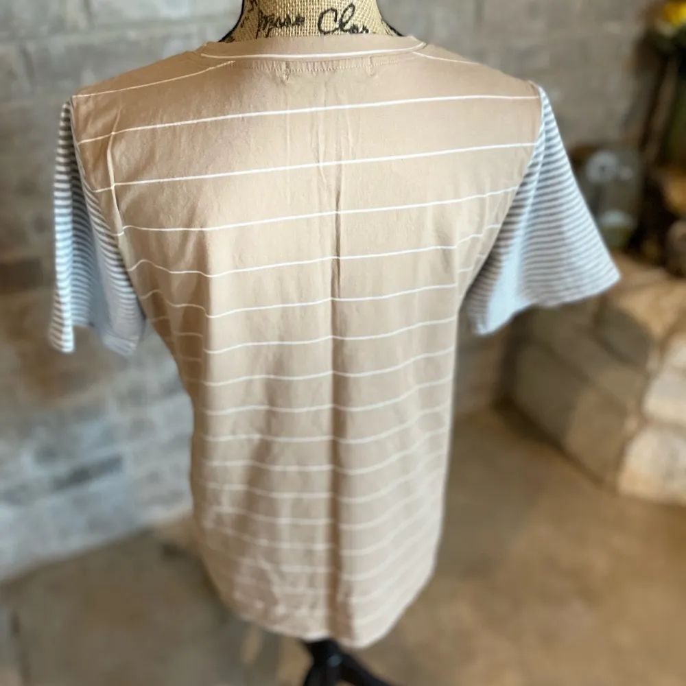 Merokeety Tan Stripped Short Sleeve Shirt White Size M - Image 3