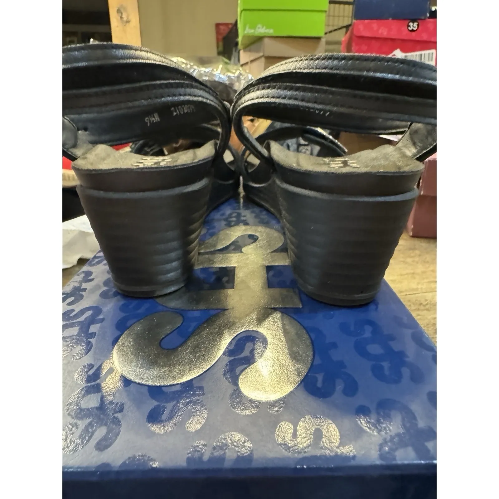 NEW SAS SEIGHT Heels Dress Sandal Black Size‎ 9.5 Narrow Leather WEDGE Buckle - Image 5