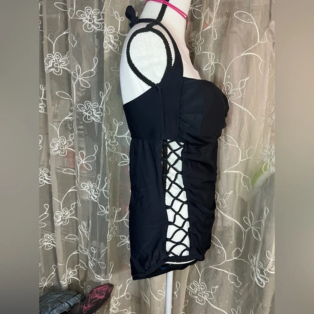 Love My Curves Black Lattice Halter Bathing Suit Size 18 - Image 8