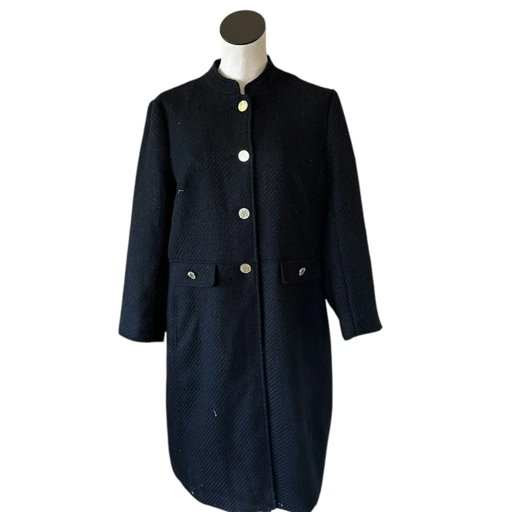 NWT Anne Klein Single Breasted Gold Button Detail Long Coat Black Large - Image 3