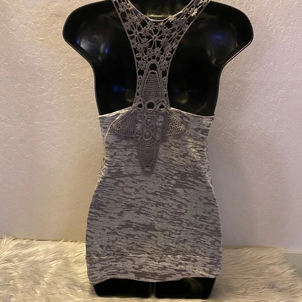American Dream Grey Crochet Stitched Accent Tank Top Size Small - Image 14