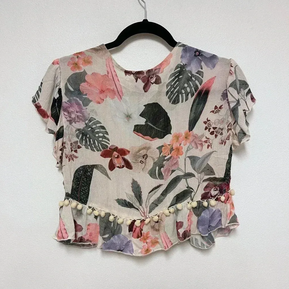 NWT Lovers + Friends Waves for Days Crop Top - Floral Crepe Wrap Tie Blouse - Image 6