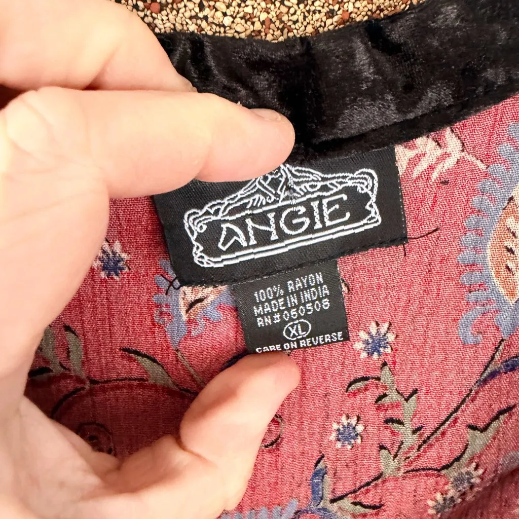 Angie Boho Paisley Kimono Robe Jacket Festival Cottage Red Black XL - Image 5